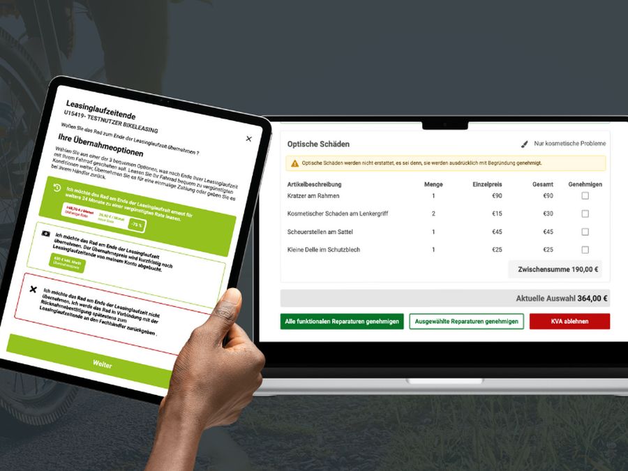 Bikeleasing end-of-lease flow on a tablet